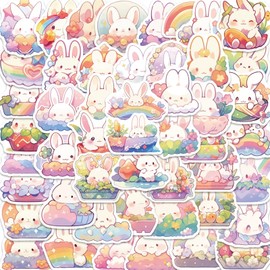 Generic Kawaii Cartoon Rainbow Rabbit Sticker Pack, 50PCS Cute Animal Stickers for Kids, Water Bottle, Laptop, Skateboard, Phone, Guitar, Cars, Bumper, Scrapbook (Rainbow Rabbit001)