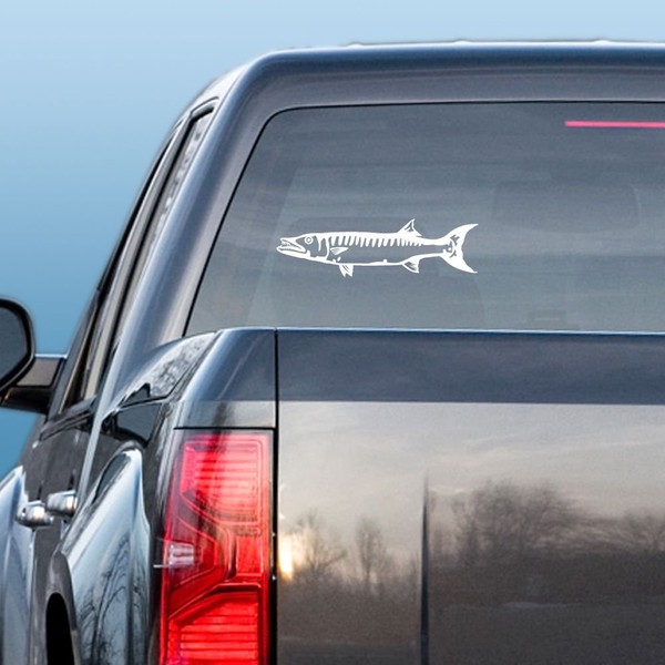 Express Yourself Products Barracuda (White - Reverse Image - Medium) Decal Sticker - Saltwater Fish Collection