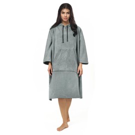 Vulken Thick Hooded Beach Towel Changing Robe, 3/4 Sleeve Surf Poncho for Men and Women, Easy Change, Microfiber Towelling for Beach Swimming, 39" x 33", Gray