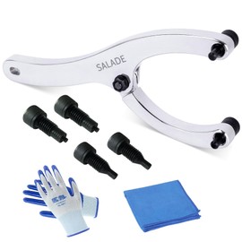 Salade Heavy Gland Nut Wrench with a Handle, Equipped with 1/4", 5/16", and 3/8" Pins, along with Gloves and Towels. This Adjustable Spanner Wrench is Designed for Removing Hydraulic Cylinders