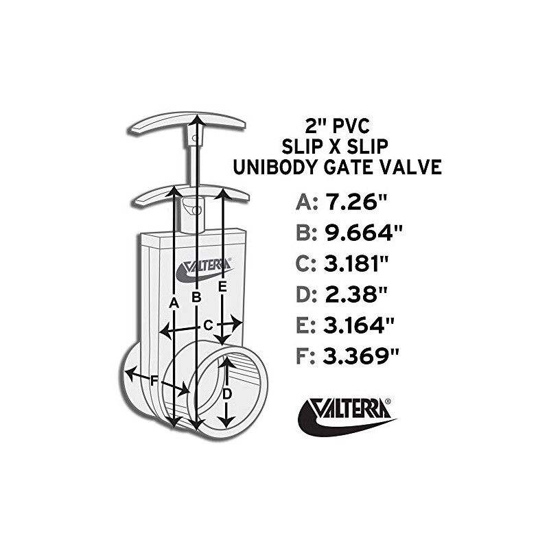 Valterra 2201X PVC Unibody Gate Valve, Silver, 2" Slip w/Gate