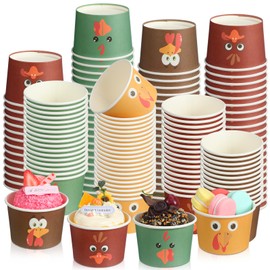 Jingmore 60 Pcs Thanksgiving Snack Cups 8 oz Turkey Disposable Paper Bowls Fall Autumn Themed Turkey Treat Paper Cups Dessert Ice Cream Bowls for Thanksgiving Party Favor Supplies, 4 Styles