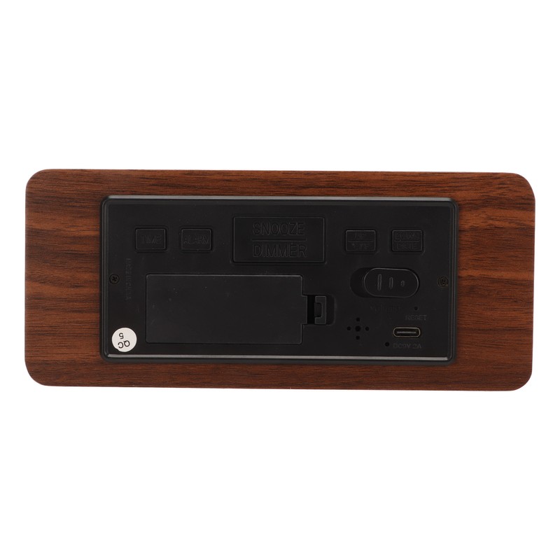 Wooden Digital Alarm Clock Yellow LED Display Adjustable Dimmer Weekday