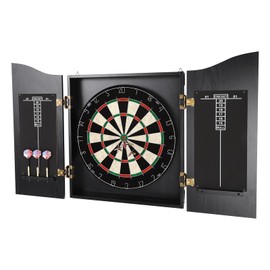 RocoReny Dartboard Cabinet Set with 6 Darts for Adults, Sisal Board Classic Dartboard Cabinet, Steel Tip Dart Board Set,Wall-Mounted Dart Boards Set for Home, Bar, Game Room (6 Darts-Black, Classic)