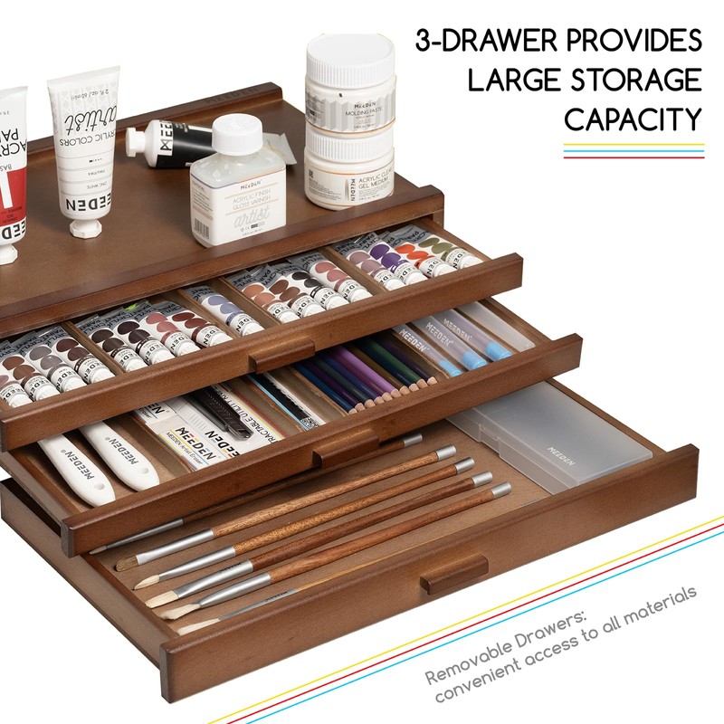 MEEDEN PRO Wood Artist Supply Storage Box - 3 Drawers