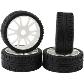 White 1:8 RC Buggy Hex 17mm Double 6 Spoke Wheels Rubber Tires with H Pattern
