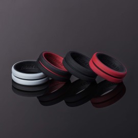 ThunderFit Silicone Wedding Rings for Men 2 Layers (Black-Red, Grey-Black, Black, Red-Black, 10.5 - 11 (20.6mm))
