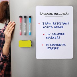 12x8 Magnetic Whiteboard for Fridge - Mini Magnetic Dry Erase Board Sheet with 3 Colored Markers and Eraser - Fridge Whiteboard for Office, Kitchen, Locker, Notice Board, or Shopping List