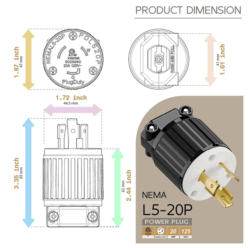 Nema L5-20P 20 Amp 125 Volt Connector, L5-20 Locking Power