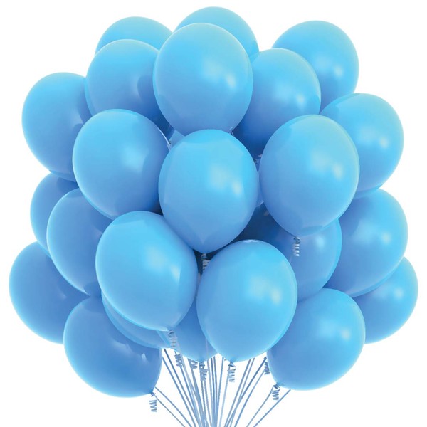 Prextex 75 Light Blue Party Balloons 12 Inch Light Blue Balloons with Matching Color Ribbon for Light Blue Theme Party Decoration, Baby Shower, Birthday Parties Supplies or Arch Décor - Helium Quality