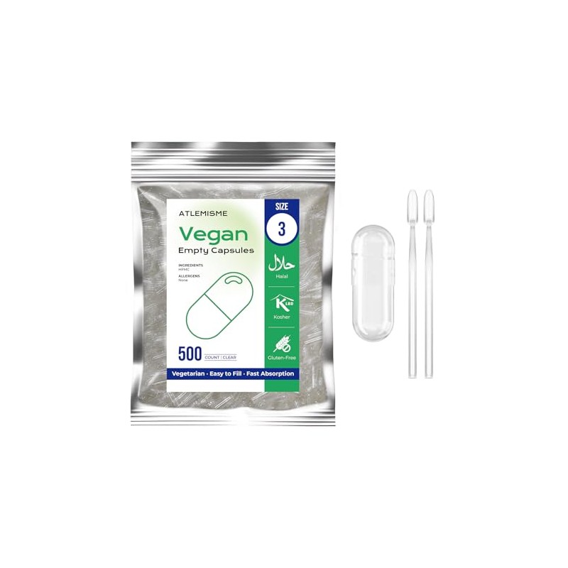 ATLEMISME Empty Vegan Capsules Size 3 - Vegan Capsules Empty