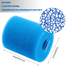 2 Pieces Pool Filter Cartridge Swimming Pool Filter Foam Cartridges Replacement Sponge Reusable Washable Filter Sponge Cleaner Compatible with Intex Type H Cleaning Replacement Easy Set