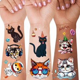 WEDDARA 130+ Cat Temporary Tattoos for Kids & Adults – Waterproof, Non-Toxic, Skin-Safe Cat Designs – Party Favors & Gifts