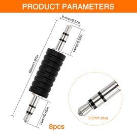 KUOQIY 8 pieces 3.5 mm male to male stereo coupler adapter, 3-pin 3.5 mm jack plug audio adapter, for headphones to Bluetooth