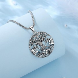 EUDORA Harmony Ball Viking Tree of Life Chain for Women Men S925 Sterling Silver Runes Yggdrasil Valknut Vegvisir Necklace Dragon Pendant Nordic Mythology Amulet Odin Jewellery for Women, Sterling