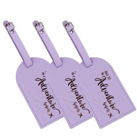 Luggage Tags Labels Leather for Travel Suitcase 3 Pack (Purple)