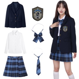 Moerstar Cosplay Uniform Blazer, High School Girl JK Uniform 6-Piece Set, High School Girl Uniform, Skirt, Shirt, Tie, Bow Tie, Badge, Cosplay Student Uniform, Sailor Uniform, School, High School