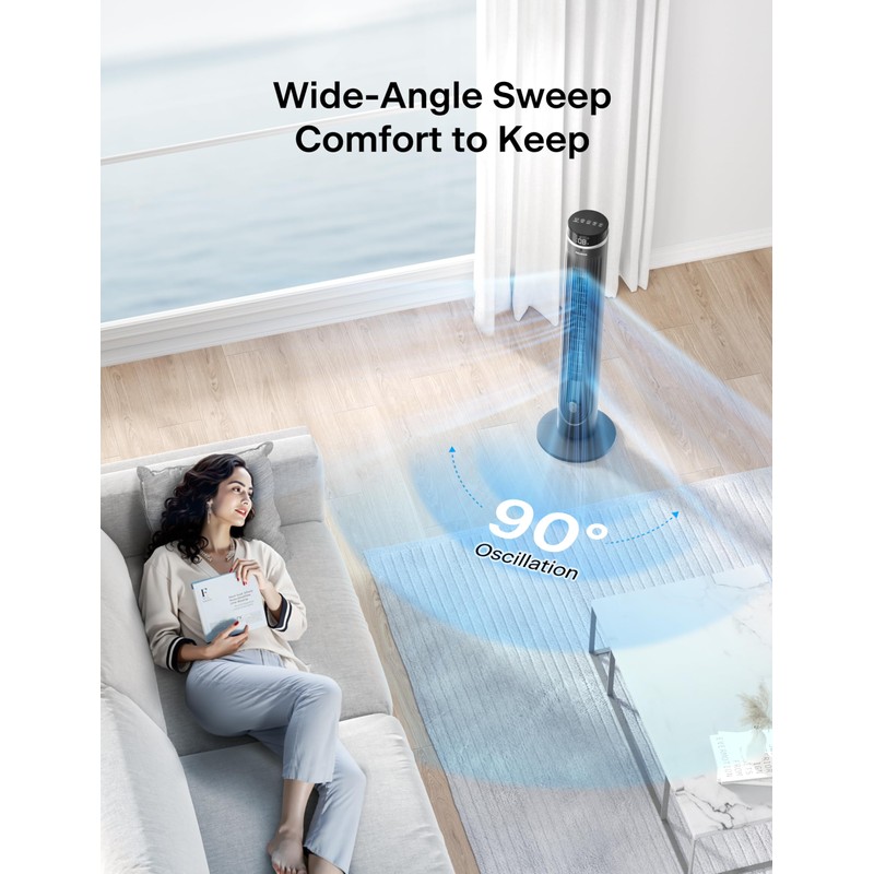 PELONIS 42-Inch Tower Fan for bedroom, Standing Fan with 90°