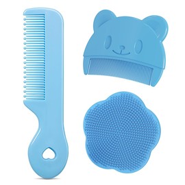 3-teiliges Set Baby Badebürste, Milchschorf Baby Entfernen Bürste, Sanfter Milchschorf Kamm für Neugeborene, Effektives Kopfgneis Entfernen Baby, Ergonomischer Baby Kamm und Badebürste (B)