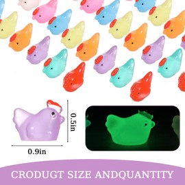 Ouligay Pack of 64 Luminous Mini Chicken Figures Resin Miniature Animals Luminous Mini Chicken Figure, 8 Colours Tiny Chickens Miniature Glow in the Dark for Dollhouse Micro Landscape DIY Home Parties