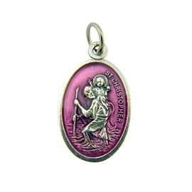 Religious Gifts Patron Saint St Christopher 1 Inch Purple Enamel Medal Travel Protection Pendant Charm