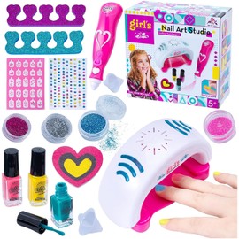 Kit de uñas para niñas, set de esmalte de uñas de regalo para niños, esmalte de uñas pelable, con secador de uñas, secado rápido y no tóxico, set de manicura para niñas de 5 a 12 años