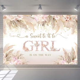 A Sweet Little Girl is on The Way Baby Welcome Backdrop Pink Flowers Baby Shower Photography Background Flower Baby Girl Party Decorations Party Banner Fabric Sign Poster