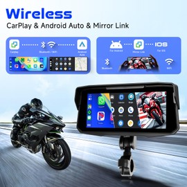 Hodozzy Motorcycle Carplay Screen with Bluetooth, Wireless Android Auto Touchscreen 6.86 Inch Portable Carplay Car Stereo for Moto, Waterproof Support Dual BT TF EQ, Voice Control, GPS Navigation