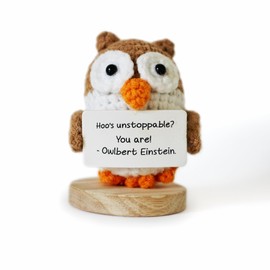 AltrEgo Emotional Support Owlbert Einstein Amigurumi Doll with Positive Card - Handmade Crochet