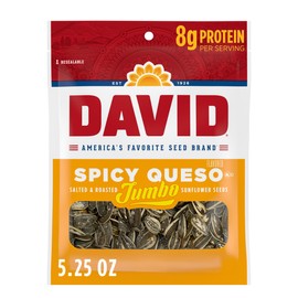 DAVID Roasted and Salted Spicy Queso Jumbo Sunflower Seeds, Keto Friendly, 5.25 oz, 12 Pack