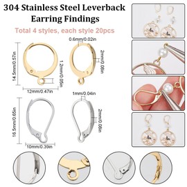SUNNYCLUE 1 Box 80Pcs Leverback Earring Findings Huggie Hoop Earring Findings Lever Back Earring Hooks Lever Back Earring Hook Earwires for Jewellery Making Accessories DIY Dangle Earrings Supplies