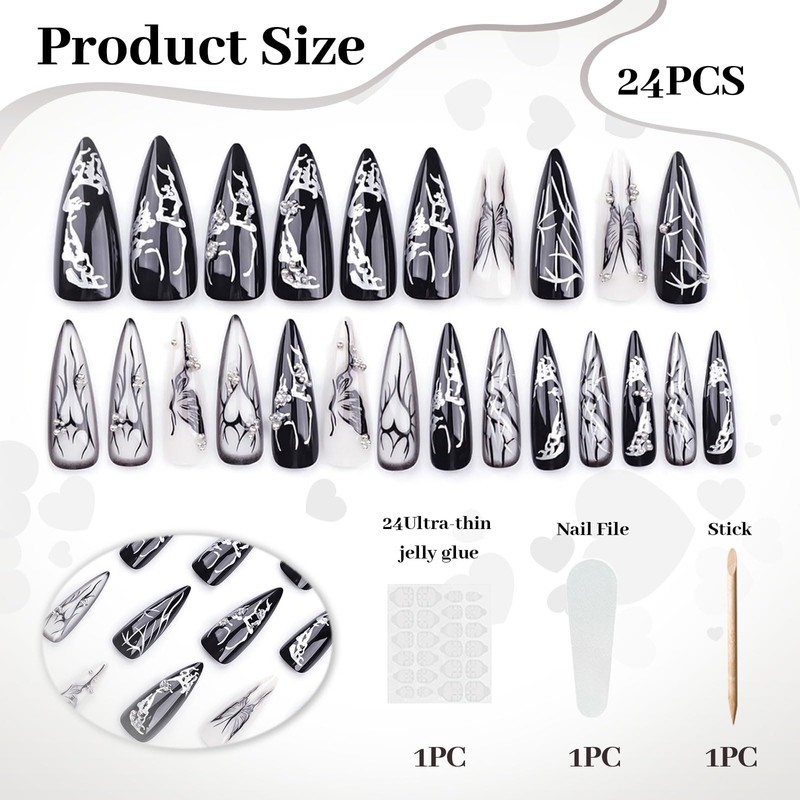 LunarCharm 24 Piece Press On Nails Long Artificial Nails Glossy
