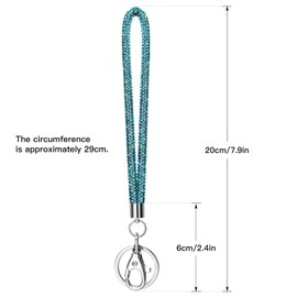 Soleebee Card Holder Bracelets, Bling Rhinestone Lanyard with Key Ring, Crystal Bracelet, Women's Bracelets Kit for Key Ring, ID Card Holder, Sea blue