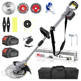 Weed Wacker Cordless, 4-in-1 Weed Wacker Battery Operated, 21V Electric Weed Eater, with 2 x 4.0Ah Batteries, String Trimmer, for Lawn, Yard and Bush Trimming (Gray)