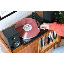 Crosley T150C-BK 2-Speed Bluetooth Turntable Record Player System with Weighted Tone Arm and Stereo Speakers, Black