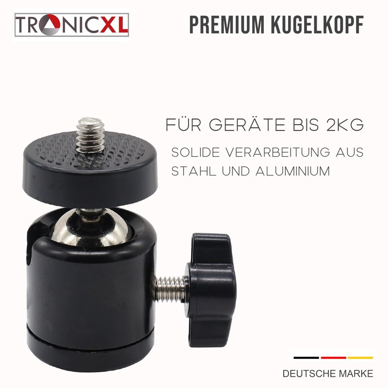 TronicXL 360° Metal Ball Head Tripod Adapter 1/4 Inch Tripod