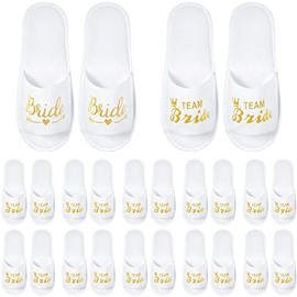 Satinior 12 Pairs Disposable Open Toe Spa Slippers for the Bride Team Bride Spa Slipper Bridesmaid Slippers for Wedding Bridal Party (Gold, Gold)