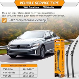 Limpiaparabrisas OEM de repuesto para VW Volkswagen Jetta CC Passat escobillas limpiaparabrisas 2011 2012 2013 2014 2015 2016 2017 2018 2019-2023 - Calidad de fábrica original de 24 y 19 pulgadas