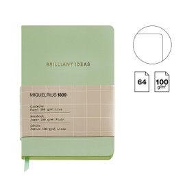 Miquelrius - A6 Notebook (105 x 148 mm), Plain Inner Ruled, 64 White Sheets of 100 g/m², Lined Cardboard Cover, Green