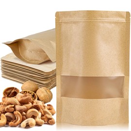 MAQIHAN 24 Stand Up Pouches Bags - 7"×10" Resealable Ziplock Kraft Paper Bags with Window Food Packaging Homemade Bagel Bread Cookie Candy Tea Herb Spice Coffee Jerky Dog Treat Small Business