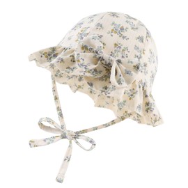 Baby Girl Sun Hat with Bow Flower Cotton Infant Bucket Hat Summer Toddler Kids Beach Hats for Girls 0-2 Years (3-6 Months, Purple Flower)