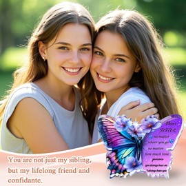 Sister Birthday Gifts, Sister Gifts from Sister Brother, Beautiful Butterfly Shaped Acrylic Plaque Decoration with Violet Flower, Sister Gifts for Women on Thanksgiving Valentines Day Christmas