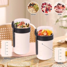 GPREESUS 2 Pack Overnight Oats Containers with Lids,21 & 25oz On the Go Yogurt Parfait Cup,Overnight Oats Jars,Reusable Cereal Yogurt Cup and Divided Compartment for Fruit Nuts (White,S+M)