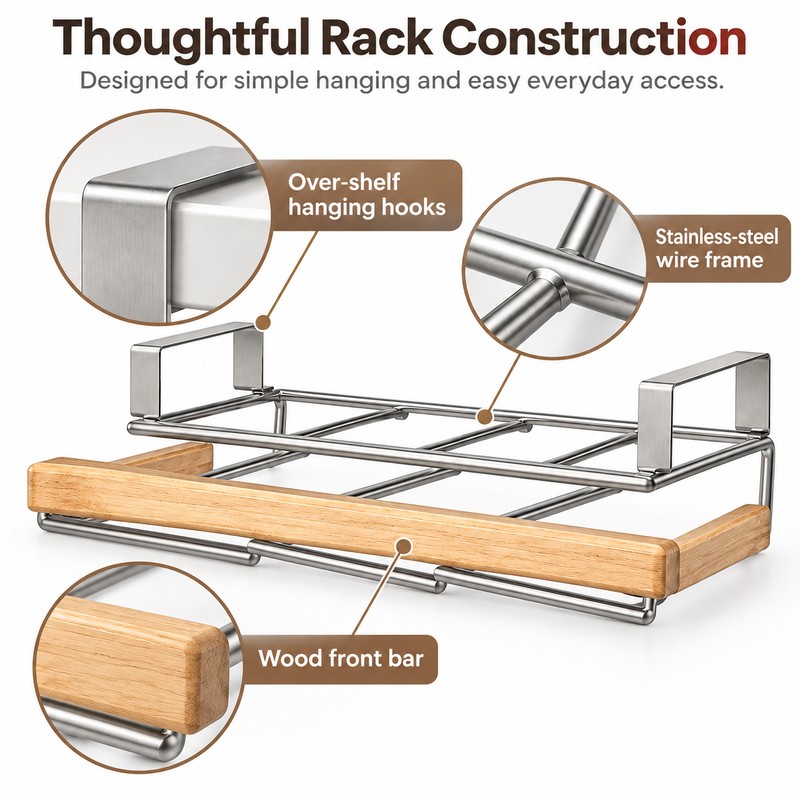 Stainless Steel Under-Cabinet Organizer for Kitchen Storage – Hanging Rack