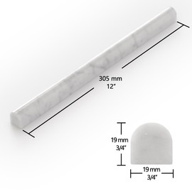 10-Pack Carrara White Marble Pencil Liner Tile, 3/4" x 12" Honed Natural Stone Bullnose Tile Edge Trim Molding for Kitchen Backsplash, Bathroom and Shower Wall