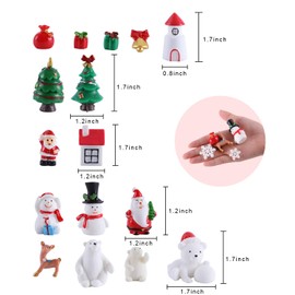 30pcs Christmas Miniature Ornaments Kit, Miniature Fairy Garden Christmas Accessories DIY Snow Globe Figurines, Resin Santa Snowman Reindeer Houses Micro Landscape Ornaments Xmas Party Decoration