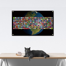 3×5 FT Global Nations Flag,Large Globe National College Funny Dorm Decor,Double Side Digital Printed 150D Polyester Banner With Canvas Header Brass Grommet