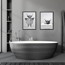 QPLGTU Bathroom Home Background Wall Decoration Poster, Black and White Highland Livestock Animal Decoration Photos Wallpaper, Funny Animal Print Poster, Frameless (Highland Cattle 4, 50 x 70 cm x 2)