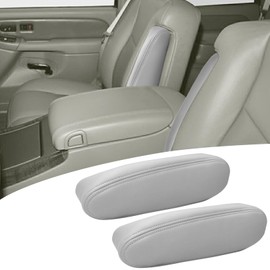 VKGUG 2PCS Car Front Seat Armrest Cover Compatible with Chevy Tahoe Suburban Silverado Avalanche Sierra Yukon 2000-2006 Leather Left and Right Seat Arm Rest Cover Gray (Only Leather Part)