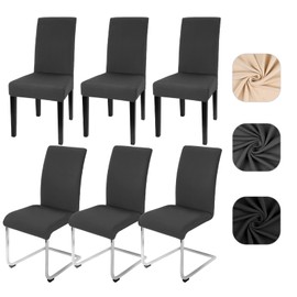 Yugarlibi Dining Chair Covers Set of 6 Stretch Chair Slipcovers Swing Chair Elastic Removable Dining Room Chair Covers Reusable Washable Chair Protector for Hotel Banquet Ceremony (Dark Grey, 6 pcs)
